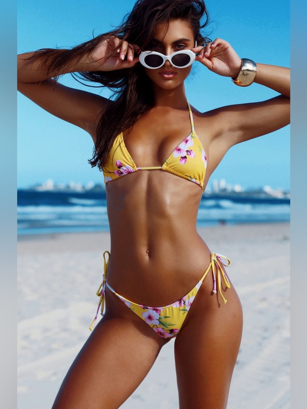 Doll swimwear- Girls Yellow Floral Tie-Back Swim Bikini